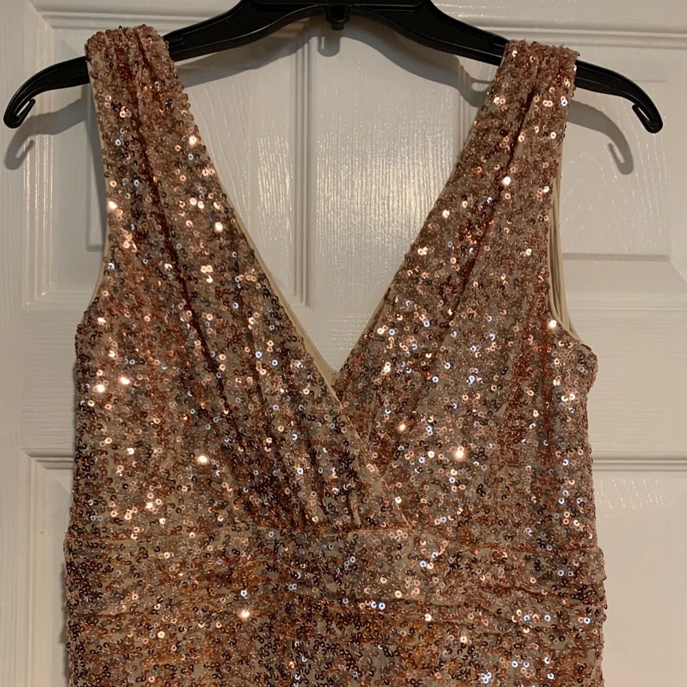 Belle By Badgley Mischka Rose Gold Sequin Dress Gem